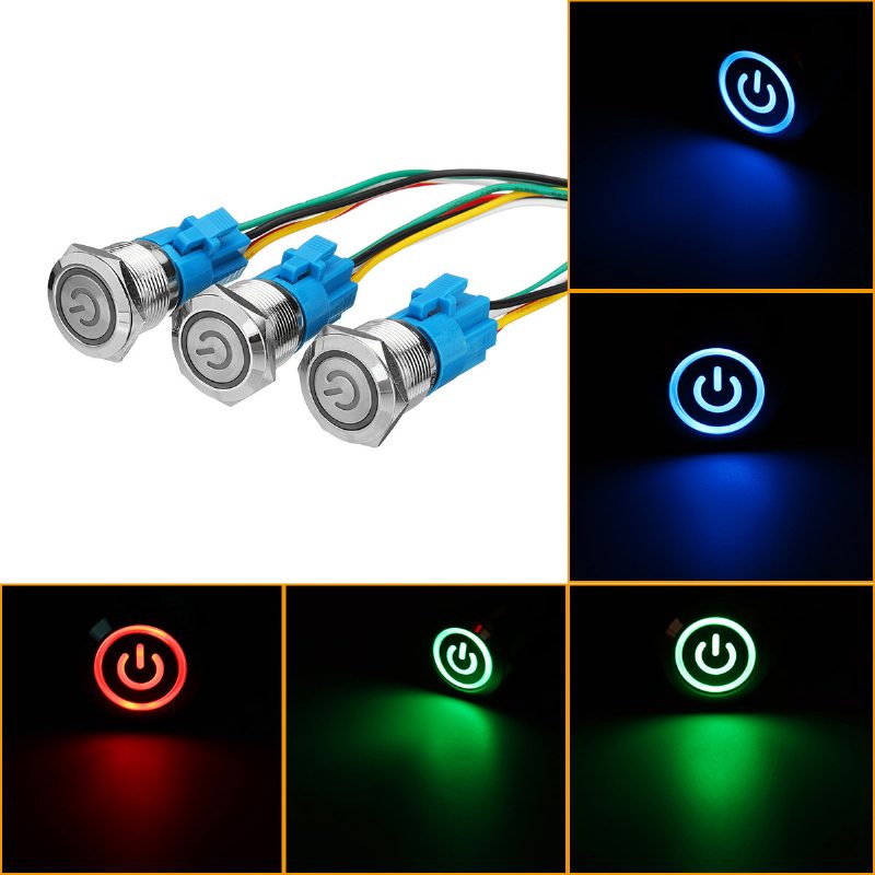 19mm Kovový Samosvorný Spínač 12v Led 5kolíkový Tlačidlový On-off S Drôtom Vodotesný