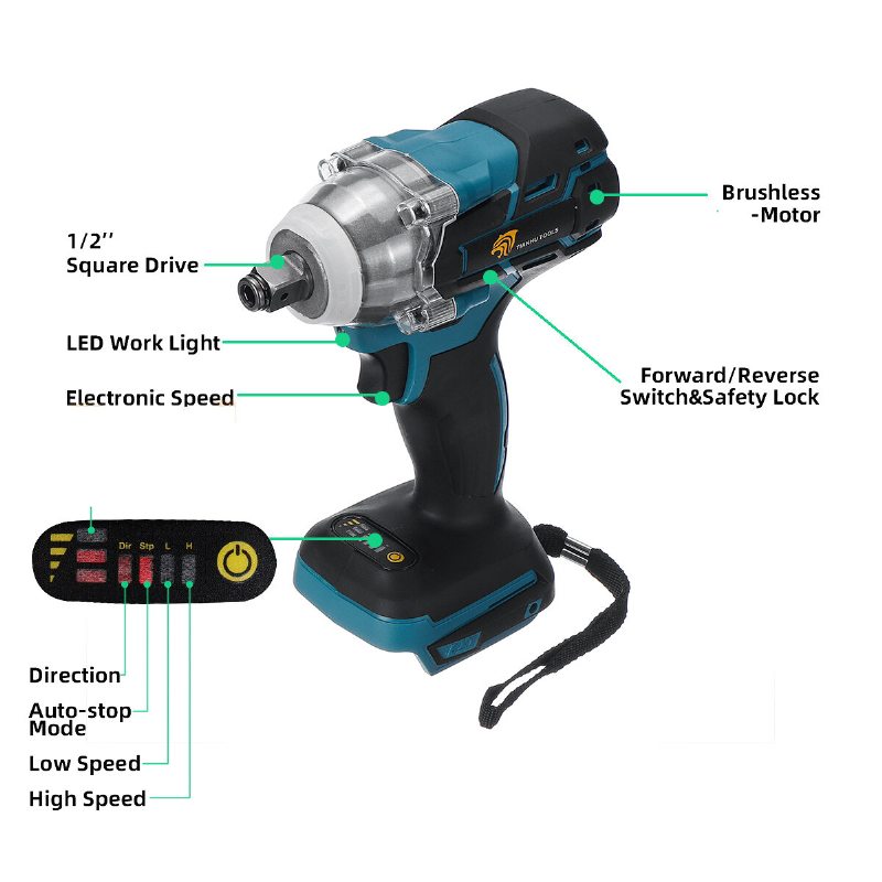 Drillpro 18v Bezuhlíkový Akumulátorový Elektrický Rázový Uťahovák Dobíjacie Elektrické Náradie S 1/2 Nástrčkovým Kľúčom Pre Batérie Makita