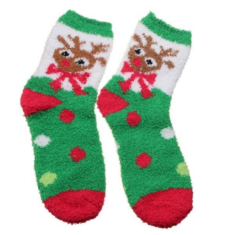 Coral Fleece Roztomilý Vianočný Kreslený Vzor Ponožky Bowknot Zahusťovanie Tepelné Long Sox