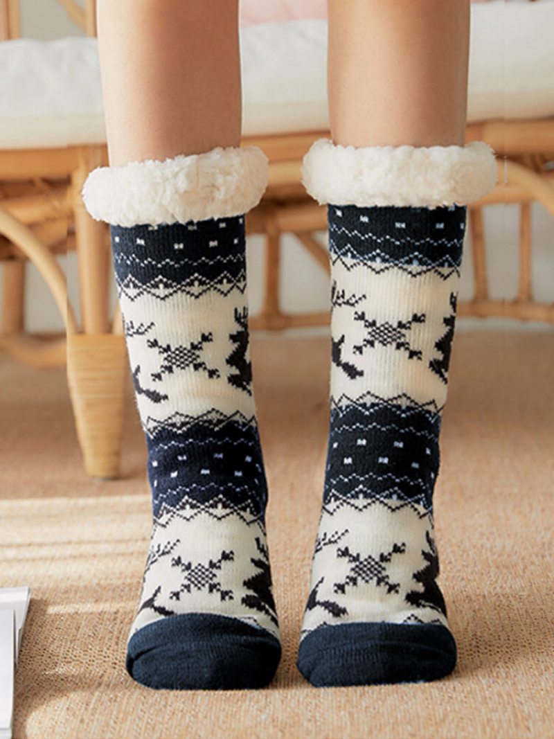 Dámske Vianočné Elk Sock Plus Velvet Sleep Socks Príležitostné Podlahové Ponožky
