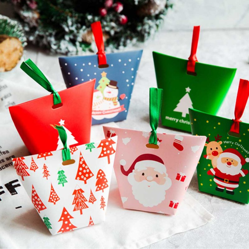 10ks Vianočná Baliaca Škatuľka Na Sušienky Cukry Matné Vynikajúce Papierové Vrecúška Na Občerstvenie Balenie Na Pečenie Papierová Krabička Na Cukrovinky So Stuhou V Rolkách