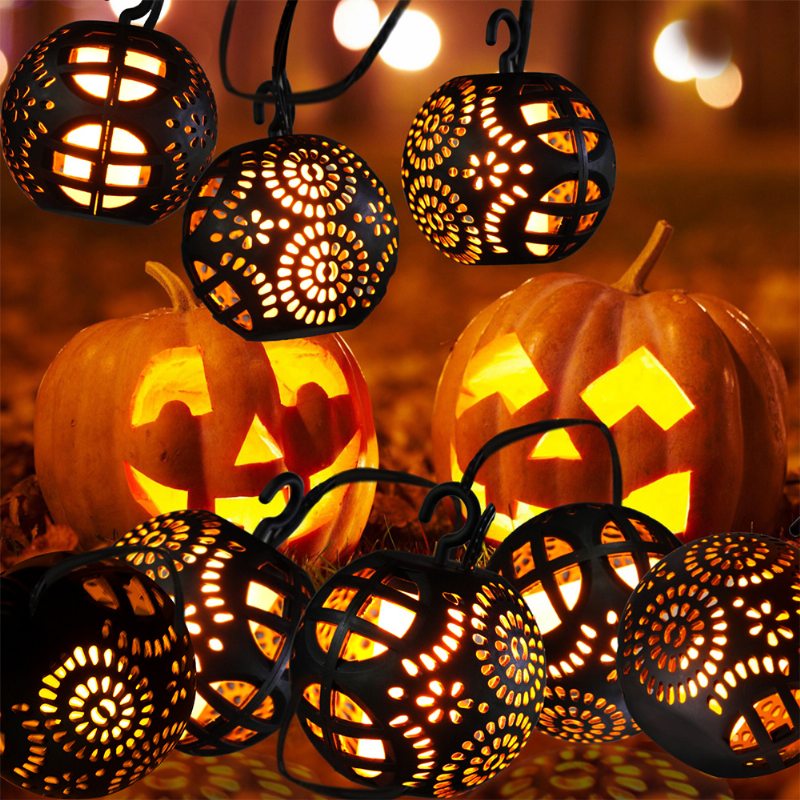 8pcs 3 Metre Led Lampa S Tekvicovým Plameňom Efektné Halloweenske Svetlá Jemná Šnúrka Na Svetlo S Dutým Infračervené Ovládanie Tekvicové Vianočná Dekorácia Ornament Vodotesný