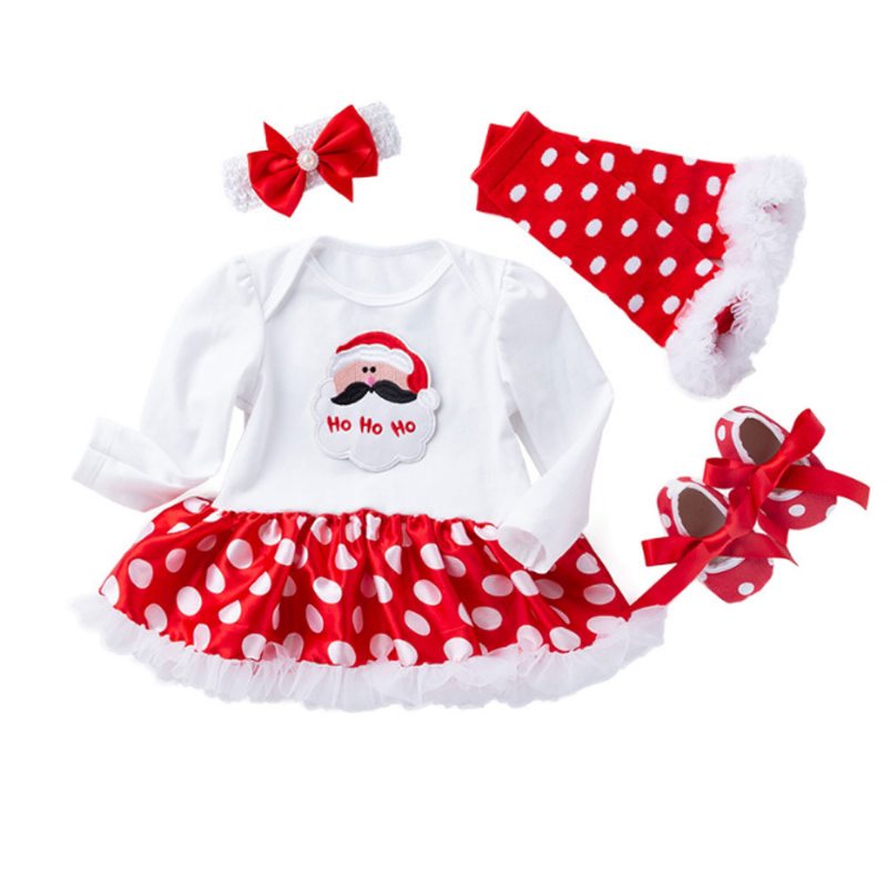 Butik S Dlhým Rukávom Detské Oblečenie Červená Biela Bodkovaný Volánik Šaty Vianočné Dievčenské