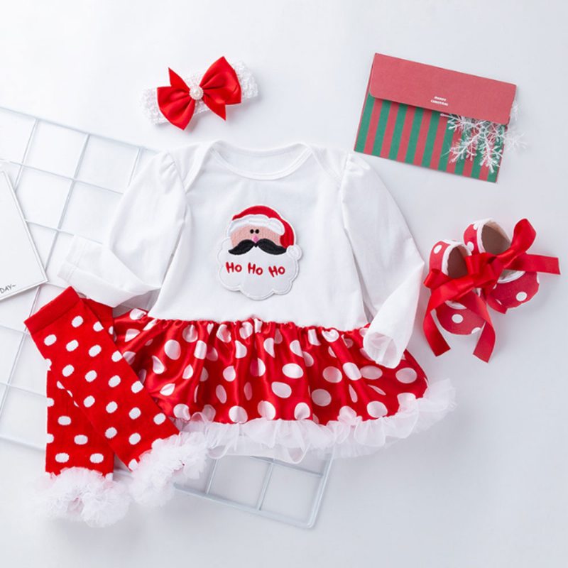 Butik S Dlhým Rukávom Detské Oblečenie Červená Biela Bodkovaný Volánik Šaty Vianočné Dievčenské