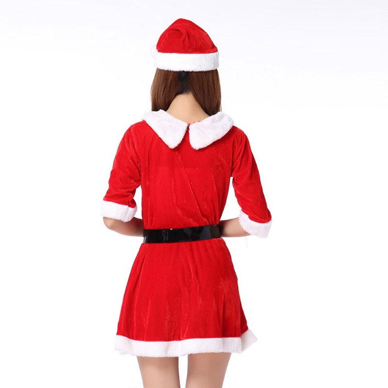 Dámsky Vianočný Kostým Krásne Luxusné Dievčenské Kostýmové Šaty Z Pleuche S Vianočnou Čiapkou A Pásom Na Večierok Cosplay Párty Rodinné Stretnutie