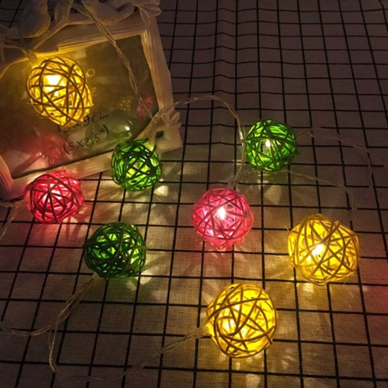 Efektné Jemné Led Lampy Sting Nočné Svetlo S Farebnou Ratanovou Guľou Vianočná Výzdoba Svadobného Domu