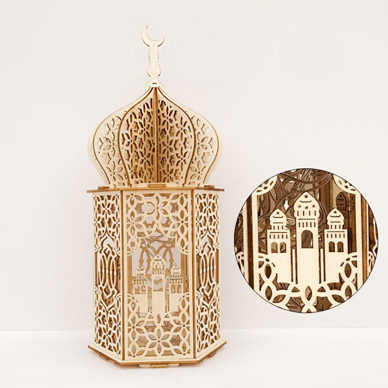 Holiday Castle Palace Decoration Lamp Drevená Ramadánová Remeselná Dekoračná Lampa