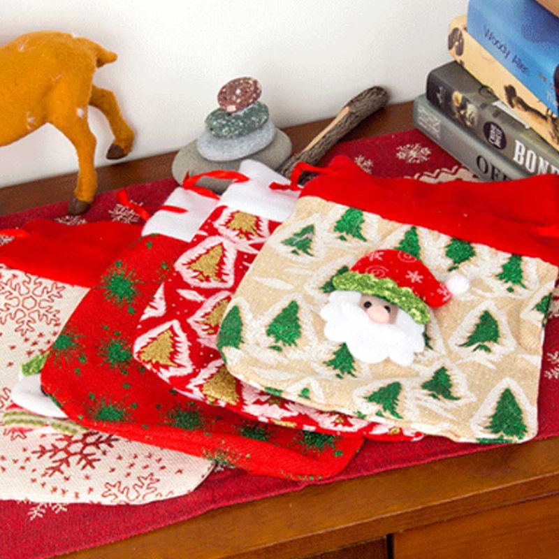 Jemná Roztomilá Prenosná Kartónová Škatuľka Elk Santa Claus Dekorácia So Vzorom Vianočná Taška So Šnúrkou Na Ukladanie Cukroviniek Do Ruky