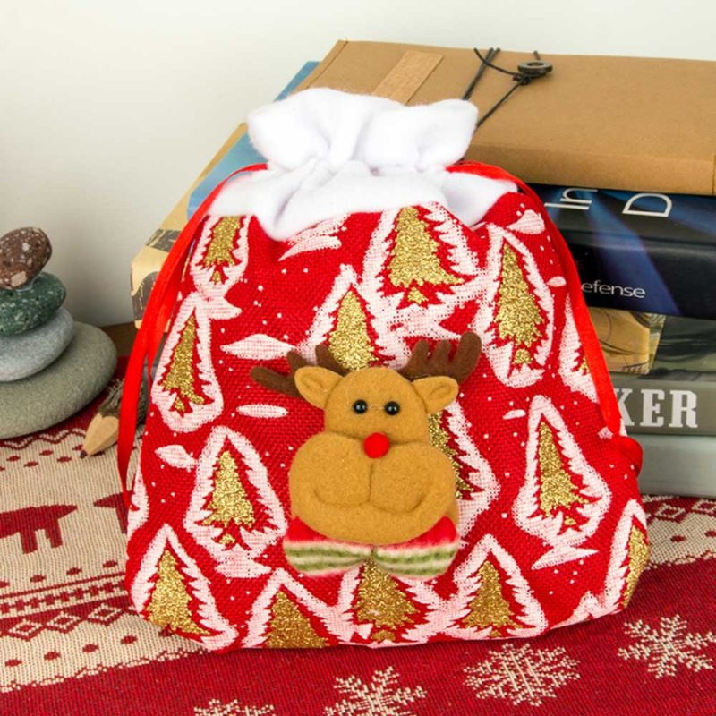 Jemná Roztomilá Prenosná Kartónová Škatuľka Elk Santa Claus Dekorácia So Vzorom Vianočná Taška So Šnúrkou Na Ukladanie Cukroviniek Do Ruky