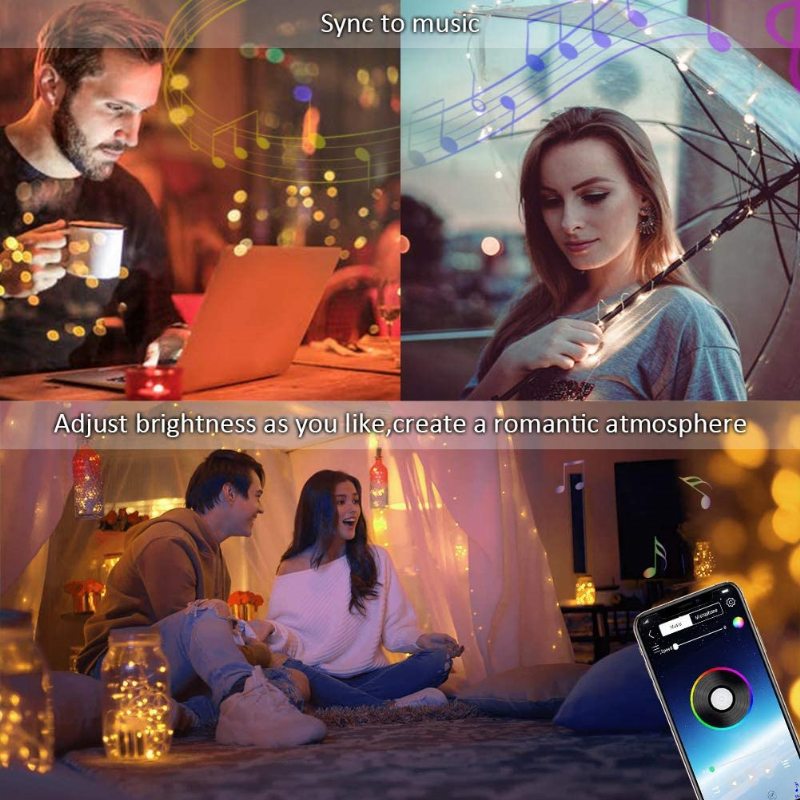 Led Strunové Svetlo Bluetooth Aplikácia Pre Mobilný Telefón Ovládacie Svetlá Struna Vianočná Dekorácia Rgb Plnofarebné Medené Drôtené