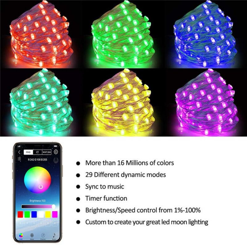 Led Strunové Svetlo Bluetooth Aplikácia Pre Mobilný Telefón Ovládacie Svetlá Struna Vianočná Dekorácia Rgb Plnofarebné Medené Drôtené