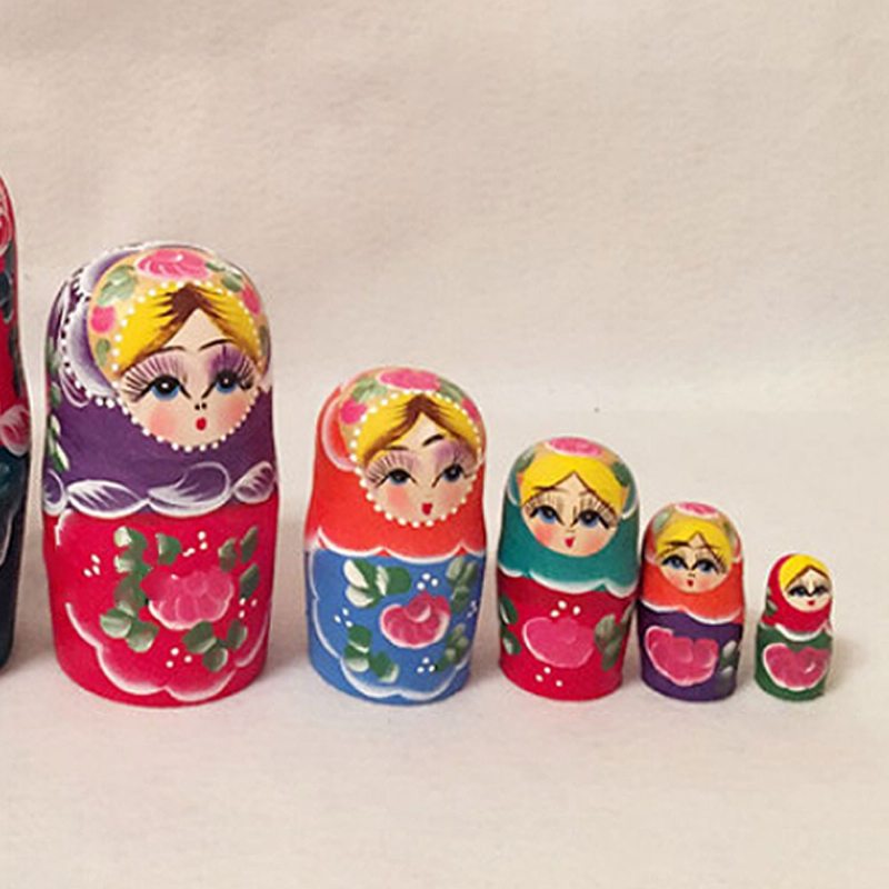 Matriošky Hniezdenie Drevené Ruské Hračky S Kvetinovým Ornamentom Ručne Maľované Suveníry Ľudové Umelecké Remeslá