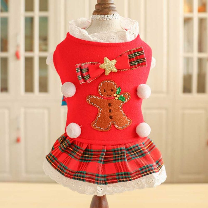 Perníkový Vzor Červené Šaty Pre Zvieratká Vianočné Ozdoby Pre Šteňa Oblečenie Teddy Bichon