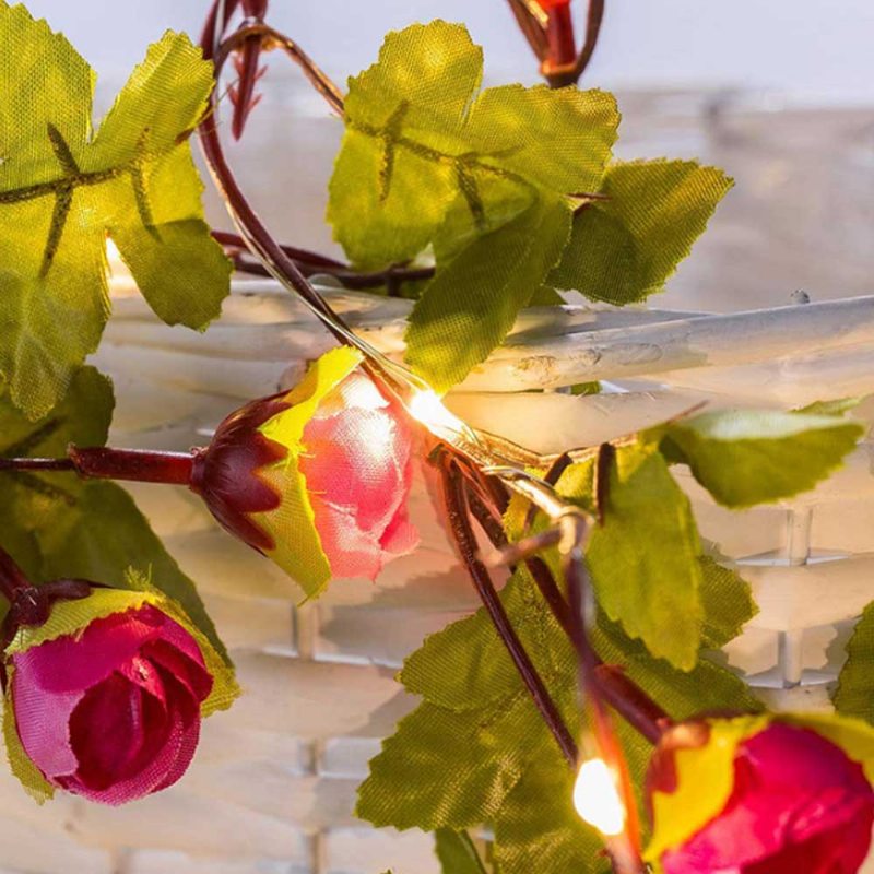 Ratanová Kvetinová Lampa Rozprávkové Svetlo Svadobná Párty Festival Výzdoba Girlanda 12 Led Ružové Kvetinové Napájanie Z Batérie Na Vianočnú Svadbu