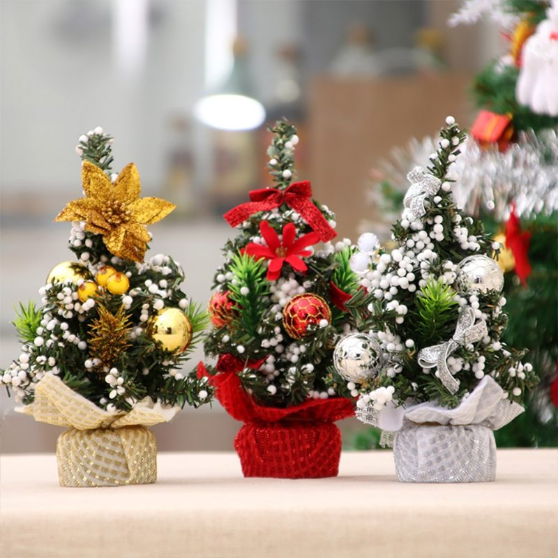 Santa Vianočný Ozdobný Stromček Pre Domácnosť Obchod Hotelová Kancelária 20 cm Odolné Pvc Mini Desktop Dekorácia S Mašľou Lesklý Guľový Kvet