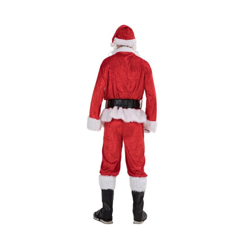 Súprava Vianočných Kostýmov Čiapka Topy Nohavice Pás S Prackou Čierne Čižmy Rukavice Fúzy 7 Kusov Pre Dospelých Santa Claus Na Vianočný Večierok Cosplay Party