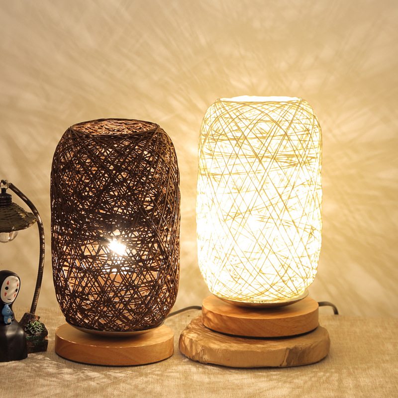 Trojfarebná Dekorácia Do Spálne Kreatívna Dobíjacia Led Nočná Lampa Drevený Špagát Sepak Takraw Stolová Konopná Guľová Malá