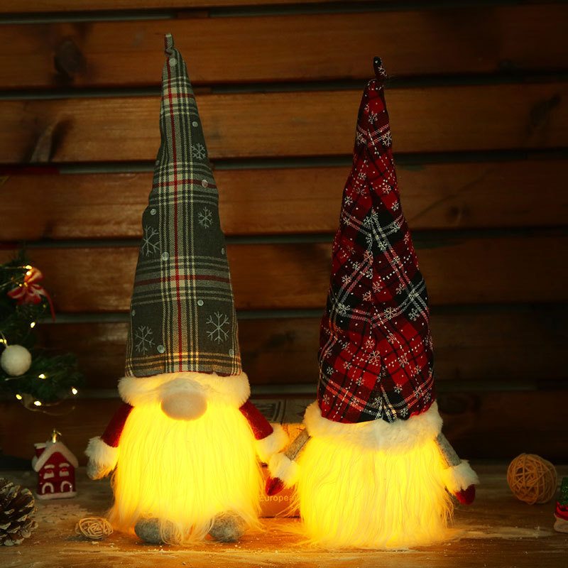 Vianočná Žiarivá Kockovaná Čiapka Plyšová Bábika Bez Tváre Dekorácia Darčeky Ozdoby Detské