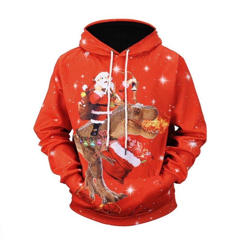 Vianočné Mikiny Pre Dospelých Bez Deformácií Bez Žmolkovania Svetre Santa Claus Dinosaurus Priedušná Polyester Vianočný Pánsky Sveter S Kapucňou