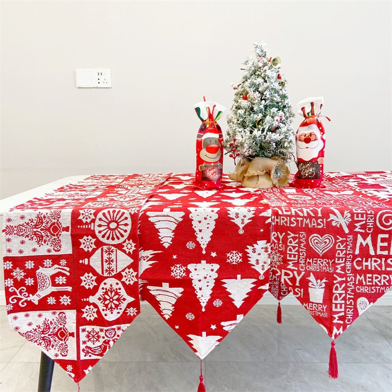 Vianočný Behúň Vianočné Ozdoby Červený Los Mriežkovaný Stromček Bavlnený Obrus Dekorácia Na Stôl