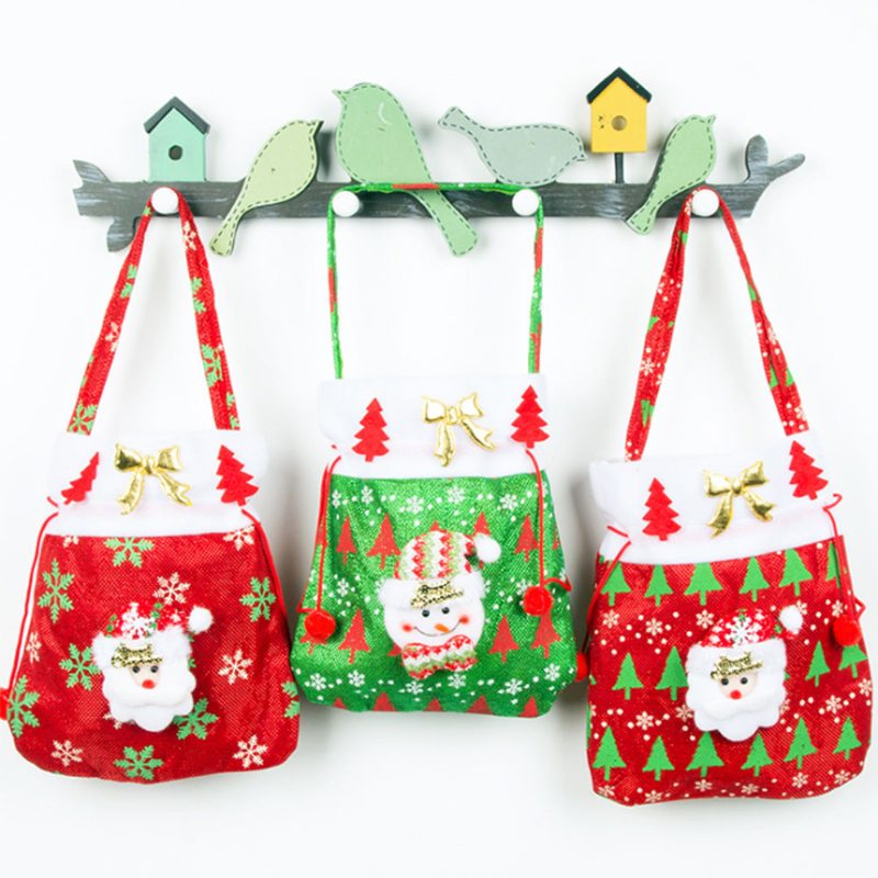 Vianočný Darček Santa Claus’ Candy Bag Na Štedrý Deň Zamatová Kabelka So Zlatým Zdobením Tri Vzory