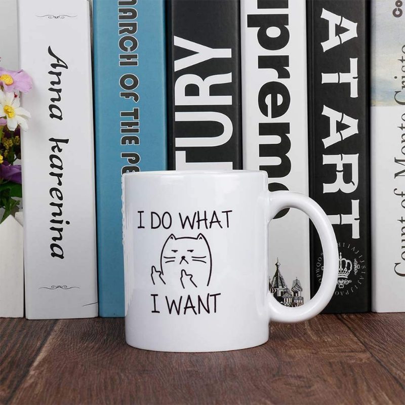 11 Oz Funny Coffee Mug Cat Middle Finger Keramický Hrnček/šálka