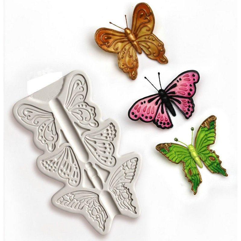 3-dierkové Motýľové Silikónové Fondantové Formy Na Zdobenie Koláčov Na Pečenie