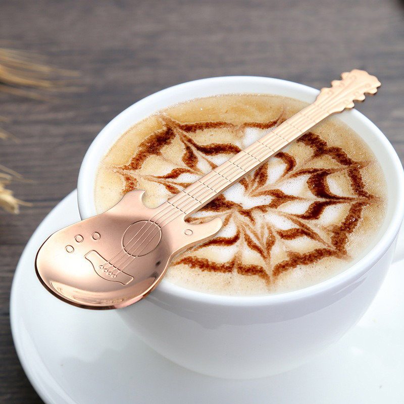 304 Nerezová Gitarová Lyžica Na Kávu Na Miešanie Pokovovaná Titánom