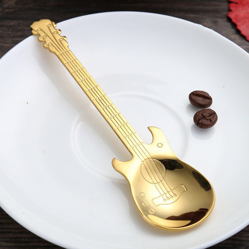 304 Nerezová Gitarová Lyžica Na Kávu Na Miešanie Pokovovaná Titánom