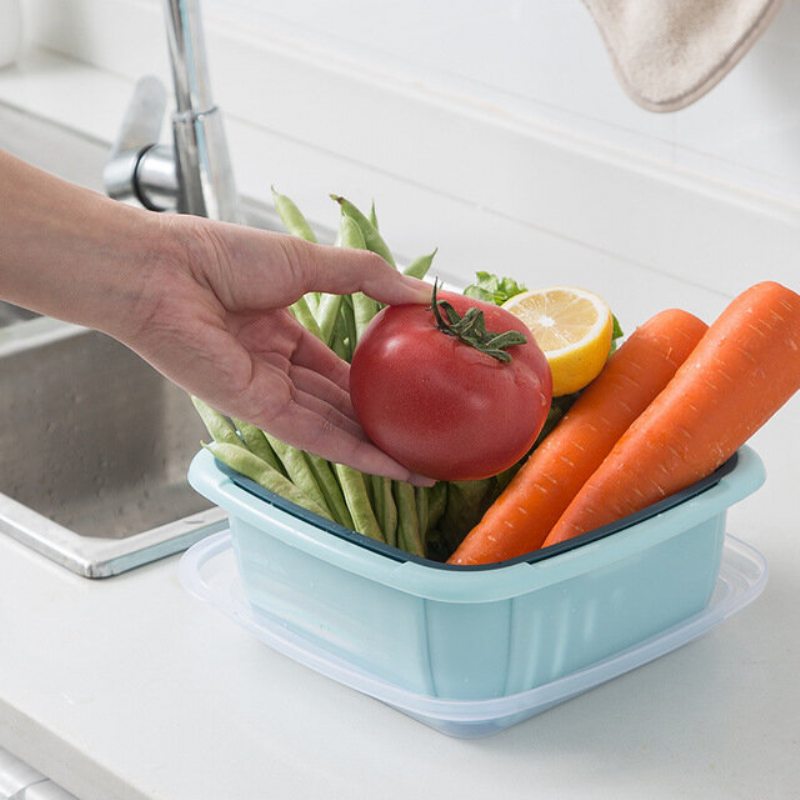 Dvojvrstvový Odtokový Kôš Rýchle Vyprázdnenie Umývanie Ovocia Zelenina Kuchynský Podnos Úložný Kôš