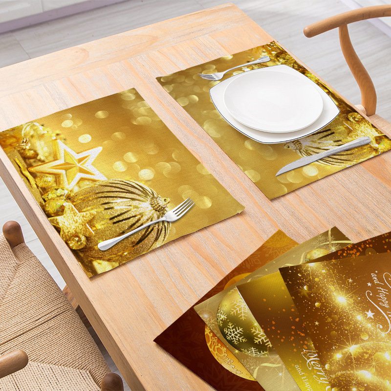 Golden Printing Series Vianočné Bavlnené Podložky Domáca Podložka Na Stôl Kuchynské Potreby Western Mat