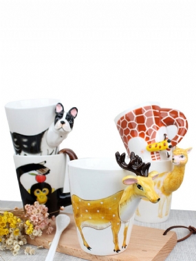 Keramický Hrnček Odolná Šálka Na Kávu V 3d Dizajne Kreslených Zvieratiek