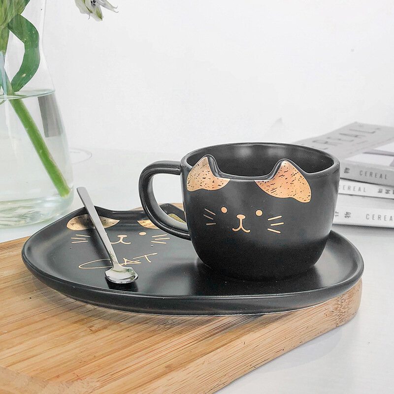 Reštaurácia Cat Gold Ceramic Coffee Cup Miska S Pohárom Na Vodu Kancelársky Pohár