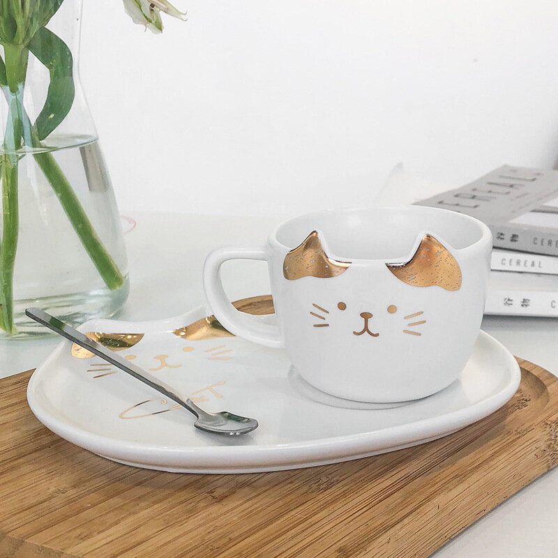 Reštaurácia Cat Gold Ceramic Coffee Cup Miska S Pohárom Na Vodu Kancelársky Pohár