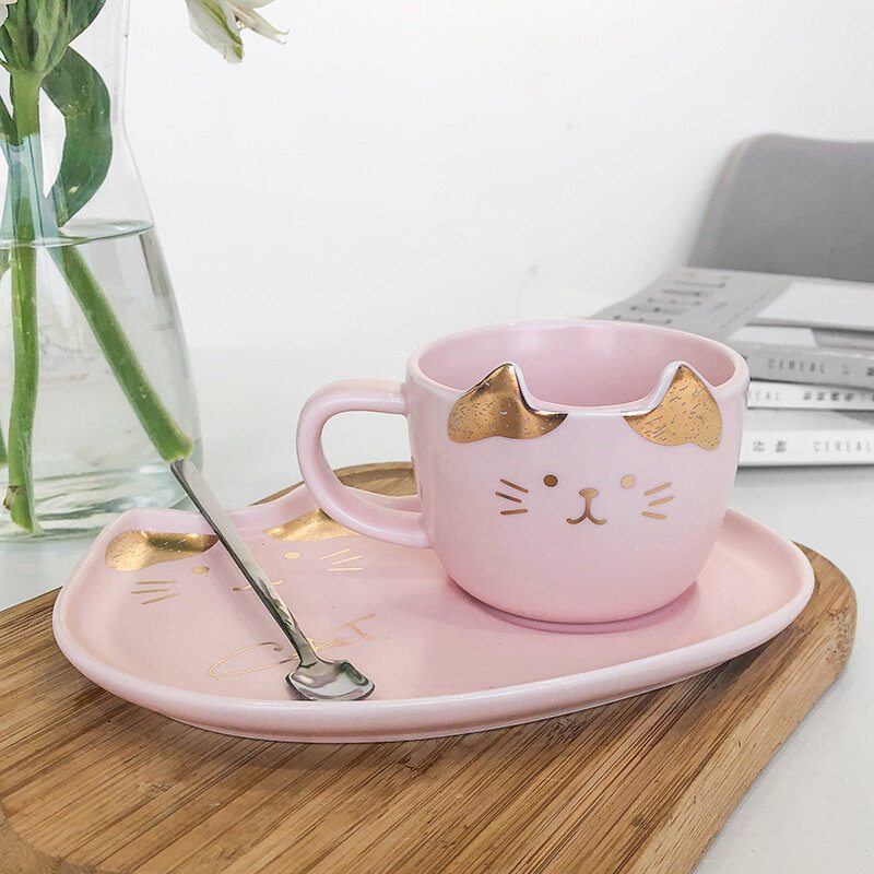 Reštaurácia Cat Gold Ceramic Coffee Cup Miska S Pohárom Na Vodu Kancelársky Pohár