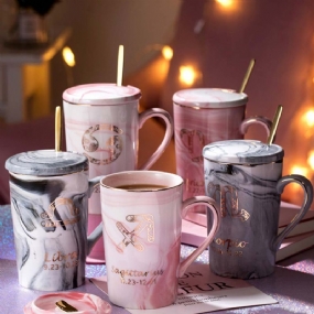 Umelecký Hrnček Zodiac Keramický Pohár Na Vodu S Krycou Lyžičkou Nordic Couple Creative Coffee Cup