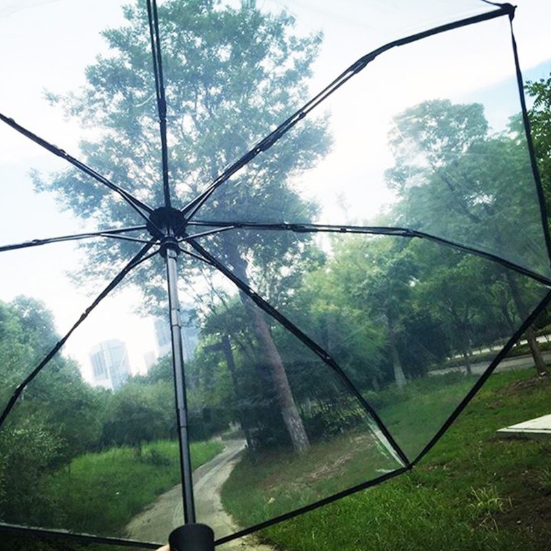 Transparentný Dáždnik Umožňuje Prispôsobenie Plne Automatický Na Tlač Loga S Troma Skladbami Na Daždivé Dni
