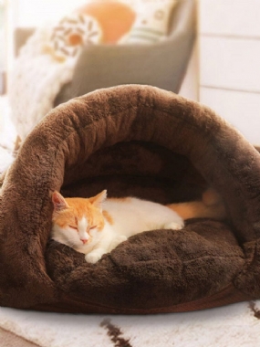 2 Farby Zahustený Zamatový Spací Vak Pre Domáce Zvieratá Chovateľská Stanica Puppy Cat Warm Cave Bed