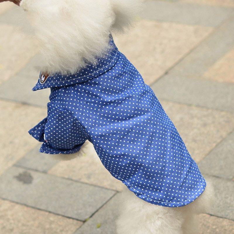 Módne Dog Denim Bodkované Košele Vesty Ležérne Bavlna Oblečenie Pre Psov Cool Lapel Tričko Pre Šteňatá Mačky