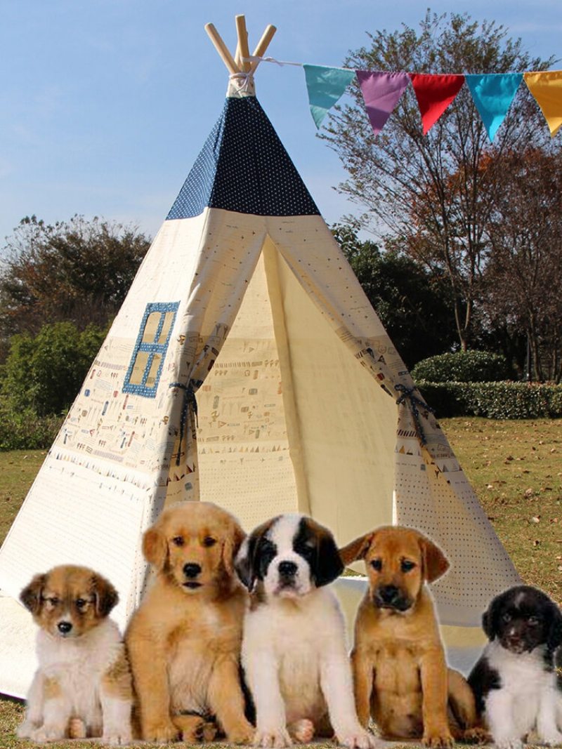 Veľký Detský Stan Teepee Plátno Na Hranie Vonkajší Béžový Tipi S Polstrovanou Podložkou