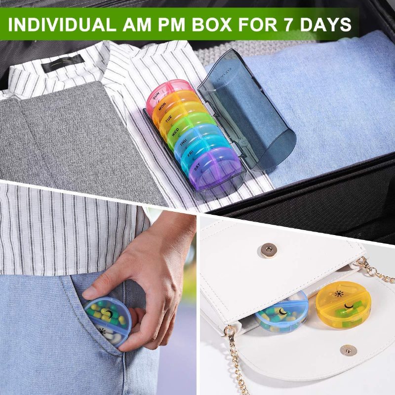 14-priehradková Plastová Krabička Na Tabletky Mini Prenosná Na Na Jeden Týždeň Ráno A Večer