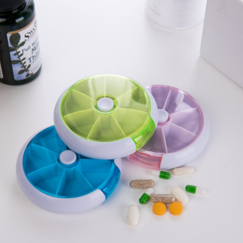 Cestovná Škatuľka Na Tabletky Na 7 Dní Týždenne Prachodolné Mini Otočné Okrúhle Puzdrá Na
