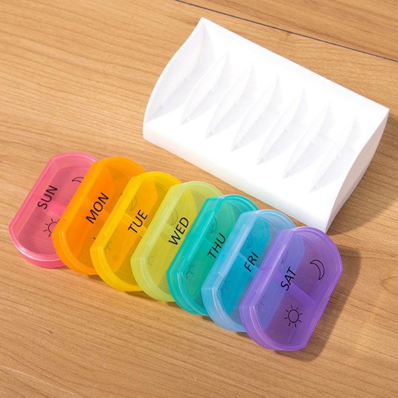 Farebné Týždenné Oddelené Puzdro Na Tabletky Z Plastu Potravinová Plastová Škatuľka Na Uloženie Liekov Na Lieky S Jemným Nápisom