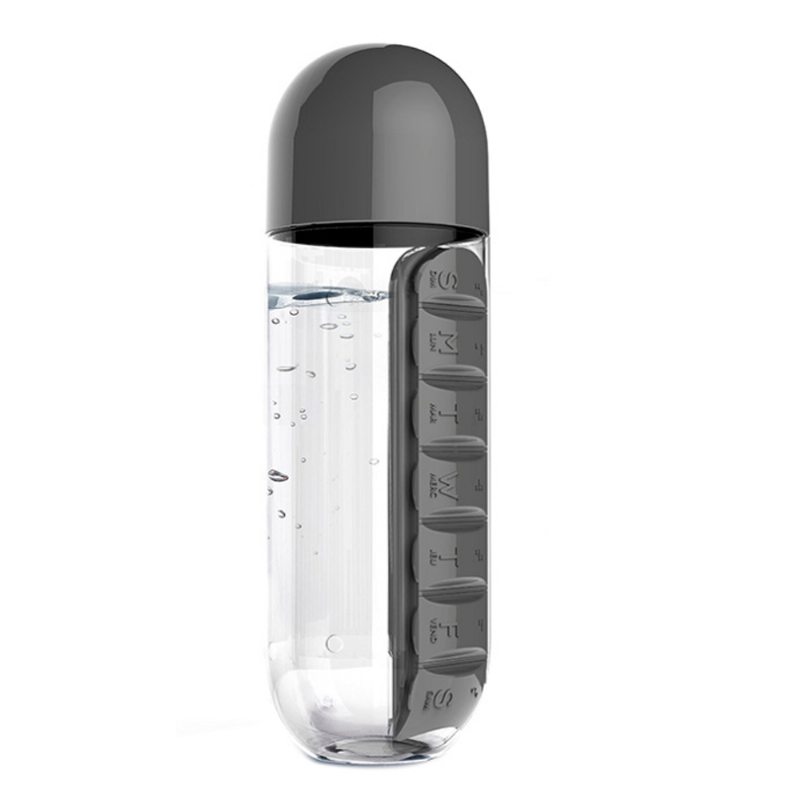 Kreatívna Prenosná Fľaša Na Vodu Bez Zápachu S Odnímateľným Puzdrom Na Pilulky Utesnená Plastová Na Pitie 2-v-jednom.