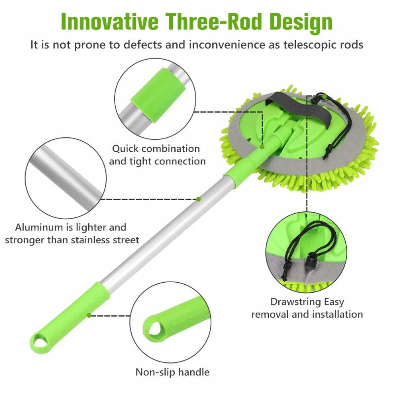 2v1 Žinilka Mikrovláknová Kefa Na Umývanie Auta Mop Rukavica So 45 Palce Hliníkovou Zliatinou S Dlhou Rukoväťou Čistiaca Súprava Na Čistenie Štetec Prachovka Nebolí Farba Čistiaci Nástroj Bez Škrabancov Zásobník Zberača Prachu Pre Umývacie Auto