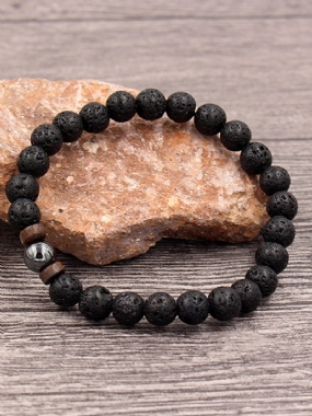 1pc Fashion Men Crystal Beaded Náramok Natural Shining Stone Ountain Black Iron