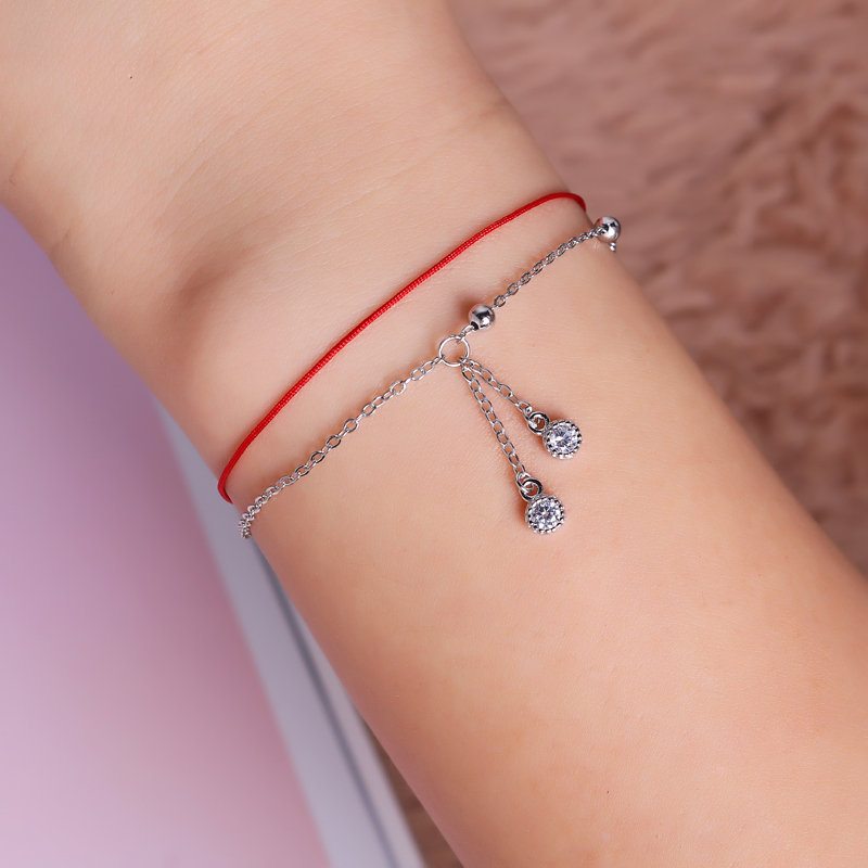 925 Sterling Silver Red Lanové Náramky Lucky Charm So Zirkónovými Strapcami Pre Ženy