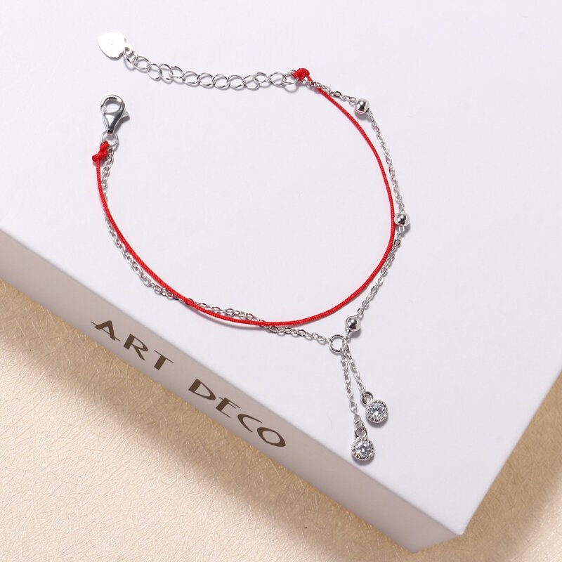 925 Sterling Silver Red Lanové Náramky Lucky Charm So Zirkónovými Strapcami Pre Ženy