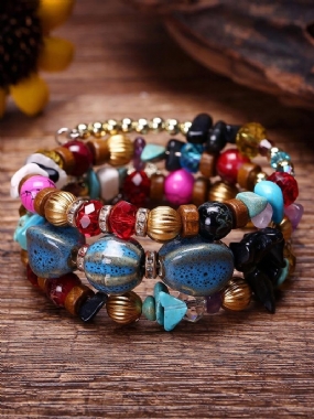 Bohemian Crushed Stone Náramok Multi Layer Beaded Mix Color Crystal Dámsky