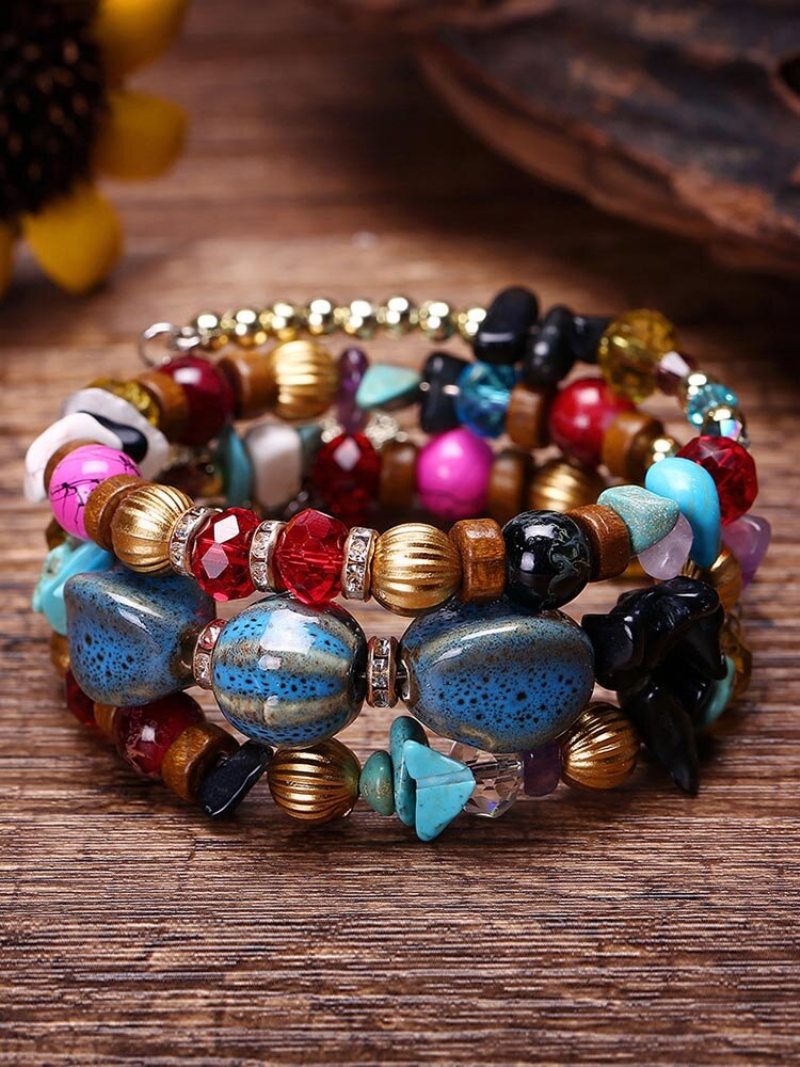 Bohemian Crushed Stone Náramok Multi Layer Beaded Mix Color Crystal Dámsky